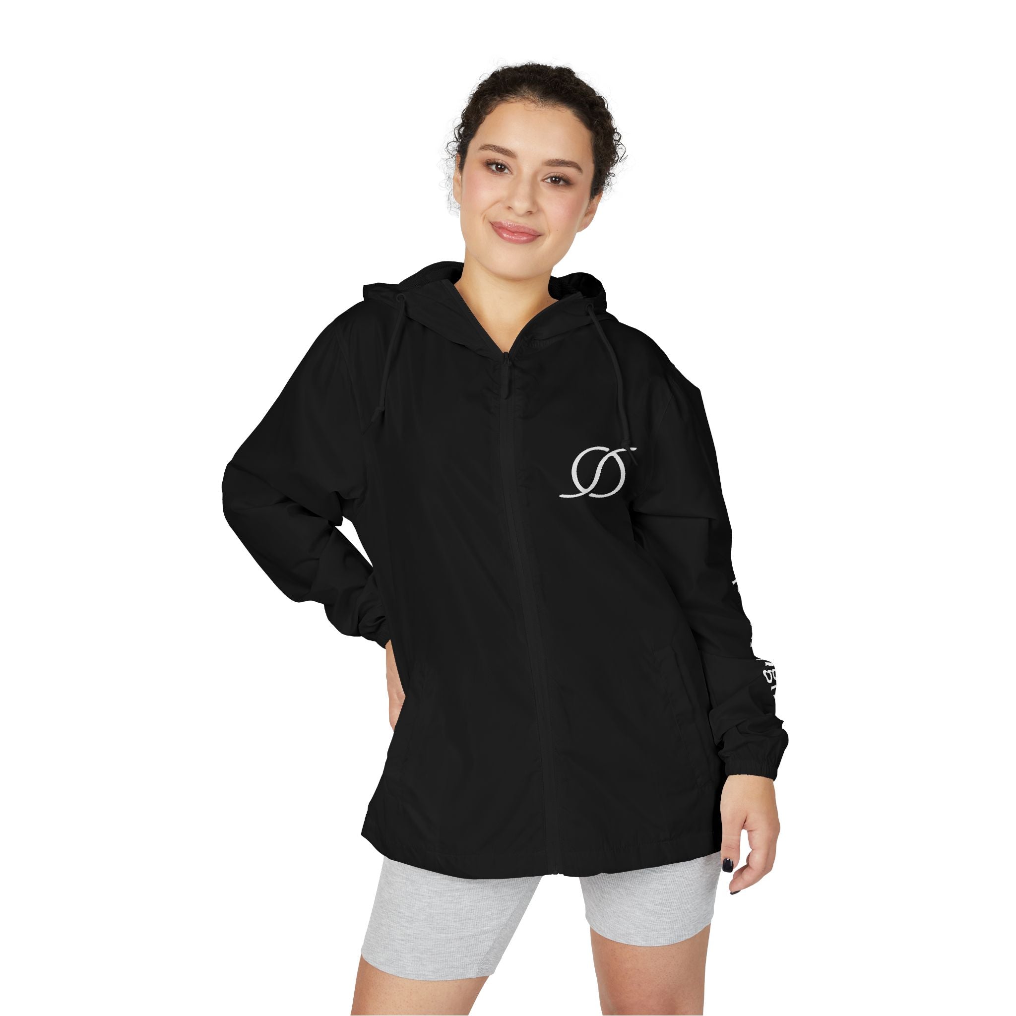 Interlocking Rings Logo Windbreaker Jacket | Sleeve Script Graphic
