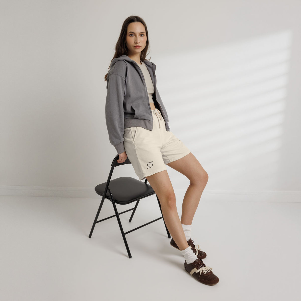 Fleece Sweat Shorts — Minimal Monogram D Embroidered Lounge Shorts